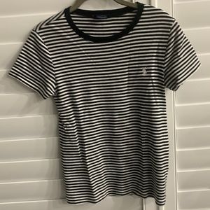 Womens Ralph Lauren black and white stripe knit tee T shirt size Large